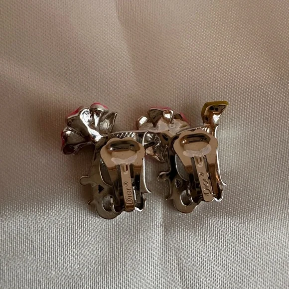 Christian Dior Pink Enamel Floral Logo Clip-On Earrings EUC - Picture 8 of 10